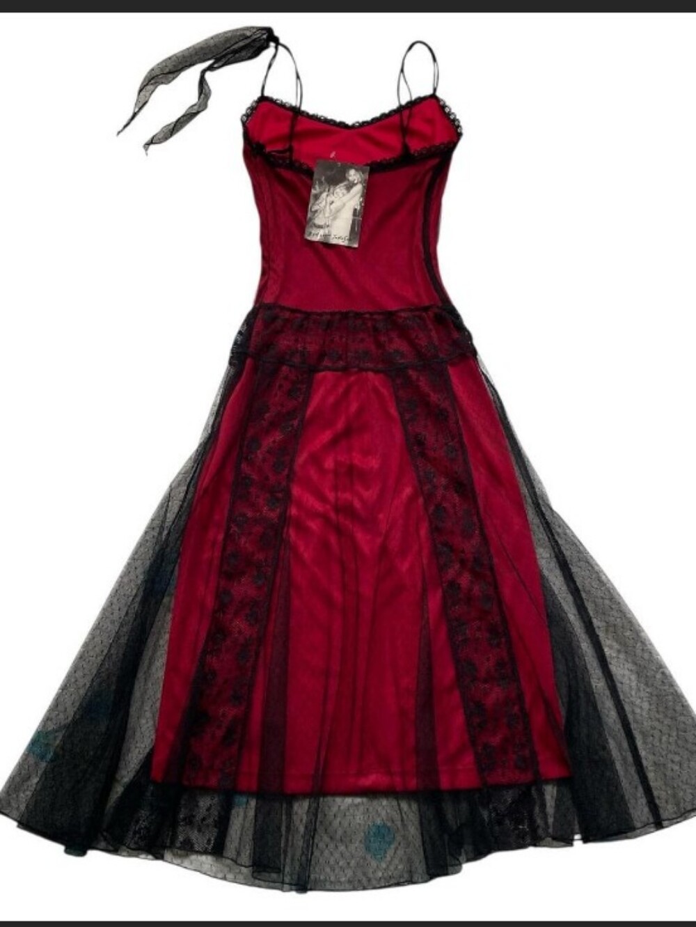 Betsey Johnson Red and Black Lace Midi Dress - Picture 2 of 5